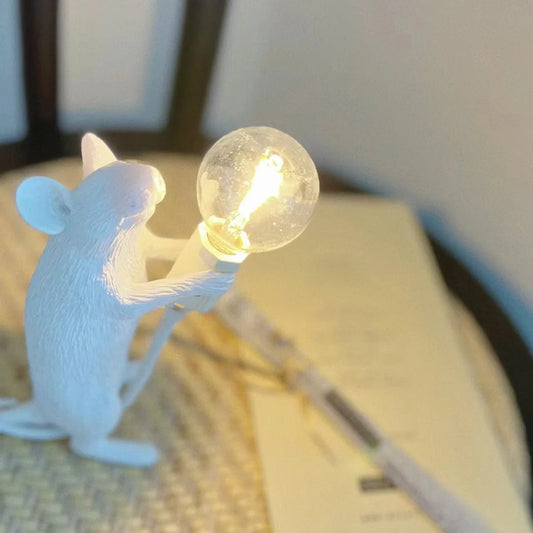 Nordic Mouse Decor Resin Table Lamp, USB Plug