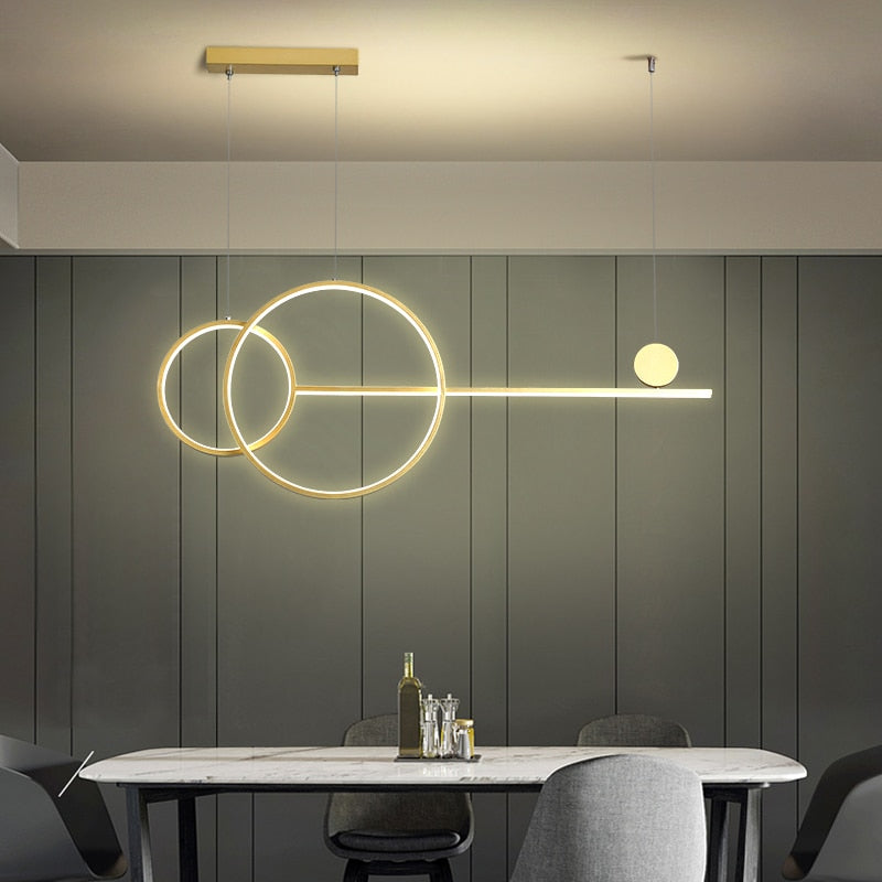 Modern Dual Circle LED Chandelier, Black White Gold