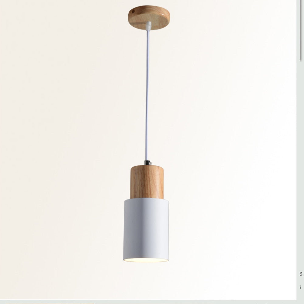 Wood Macaron Cylinder Pendant Light