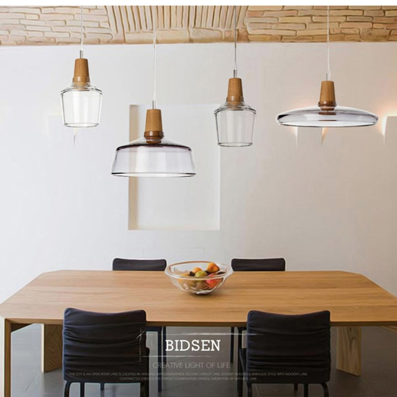 Modern Wood Glass Pendant Light